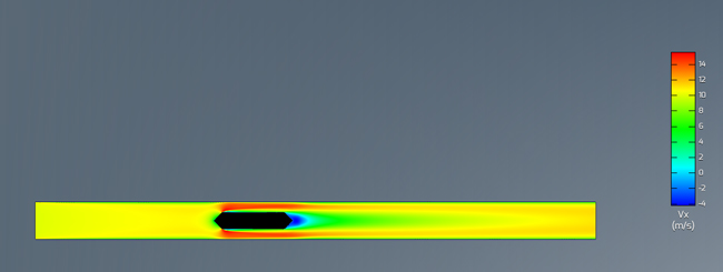 longitudinal section - axial speed mapping for the noise attenuator in fig. 1