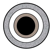 Cross section of a cylindrical dissipative silencer with hollow central pod (sealed at both ends)