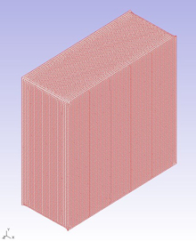 Dissipative silencer with splitter baffles with alternate orientation - mesh for use of a finite element method (FEM) for determining acoustic performance