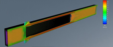 Dissipative silencer with splitter baffles with alternate orientation - spatial distribution of speed vectors