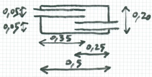 Esquisse (dessin à la main) de la chambre d’expansion simple avec recouvrement des tubes d’entrée et de sortie de l’exemple de calcul avec le logiciel SILDIS<sup>®</sup>