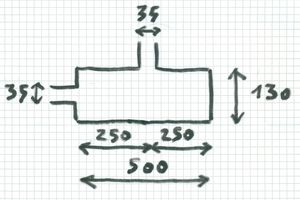 Esquisse (dessin à la main) de la chambre d’expansion simple avec sortie latérale de l’exemple de calcul avec le logiciel SILDIS<sup>®</sup> considéré